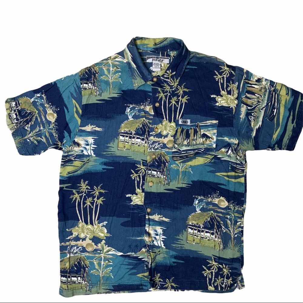 Pirate Surf Tropical Hawaiian Shirt Vintage Size S